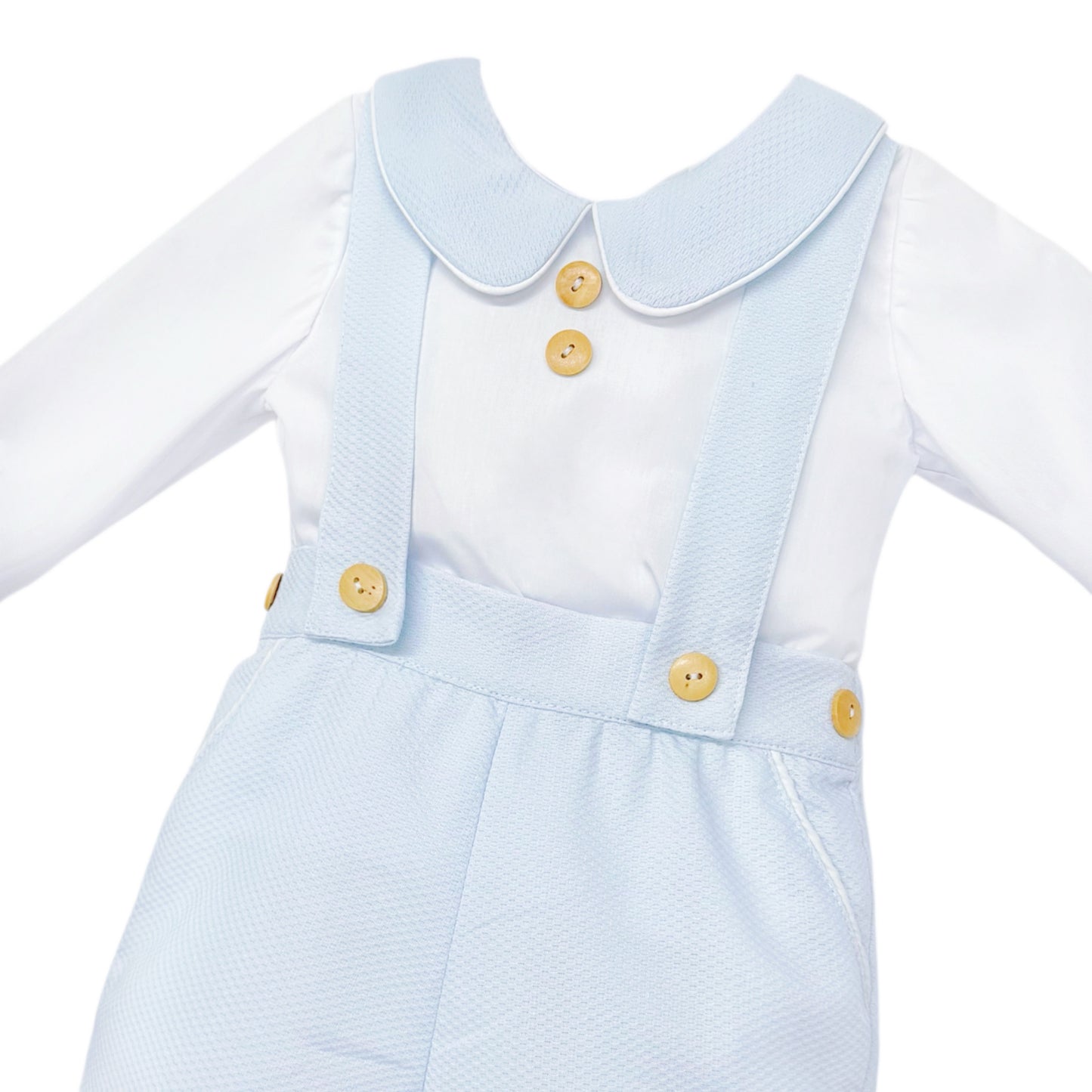 Baby Boys Pale Blue Pique Brace Shorts and Shirt Set, product detail view
