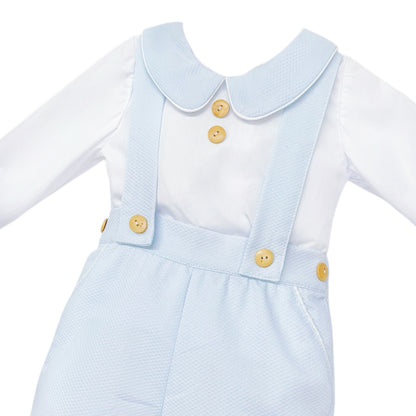 Baby Boys Pale Blue Pique Brace Shorts and Shirt Set, product detail view