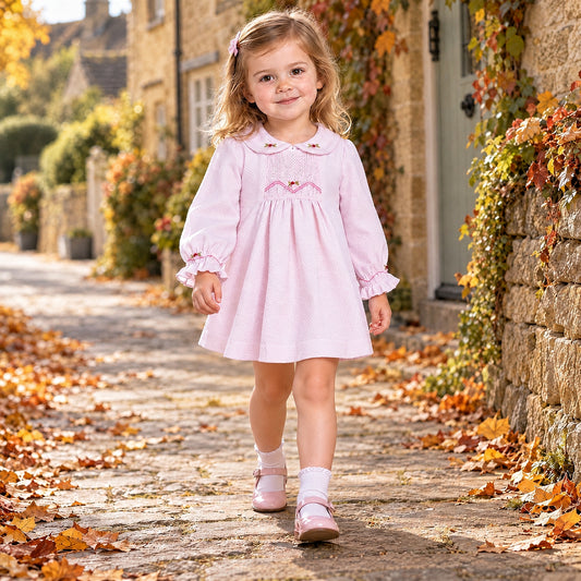 Baby Girls Pink Waffle Smocked Rosebud Dress