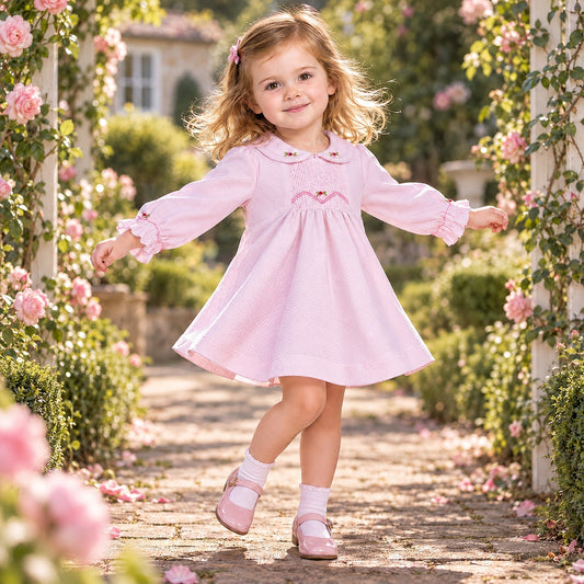 Baby Girls Pink Waffle Smocked Rosebud Dress