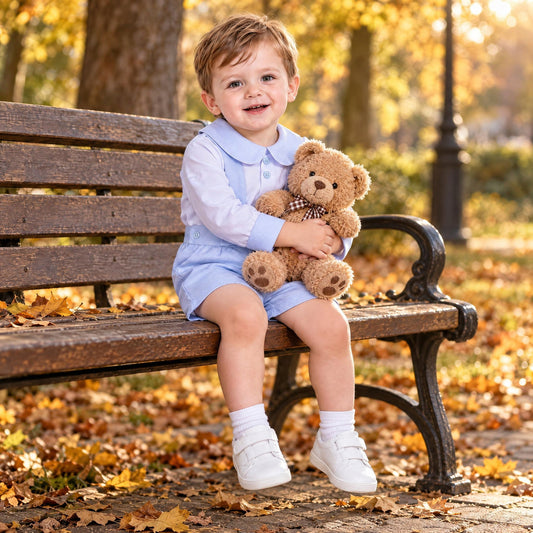 Baby Boys Blue Waffle Brace Shorts and Shirt Set