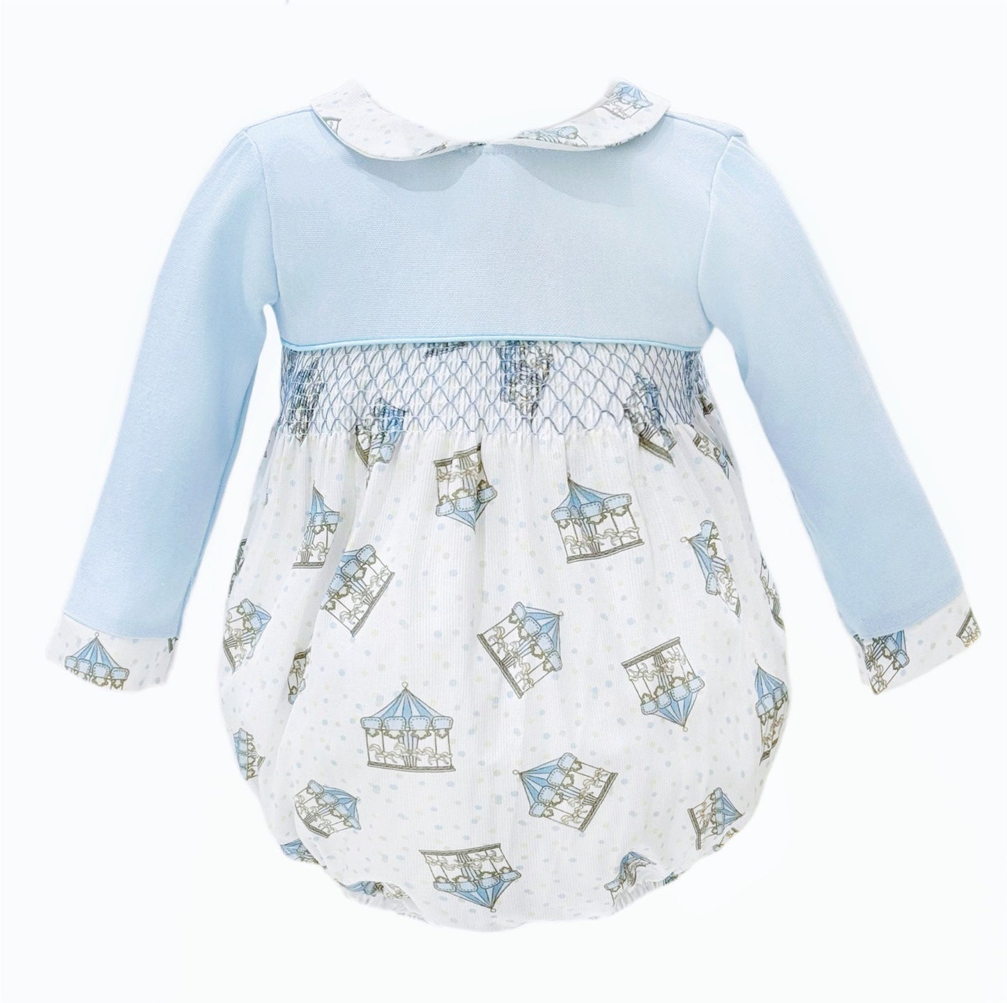 Baby Boy Blue Rocking Horse Print Romper