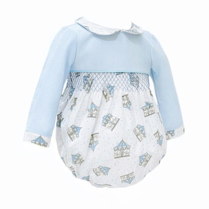 Baby Boy Blue Rocking Horse Print Romper