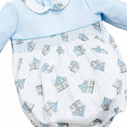 Baby Boy Blue Rocking Horse Print Romper
