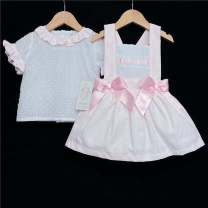 Baby Girls Pink Waffle Pinafore Skirt Set