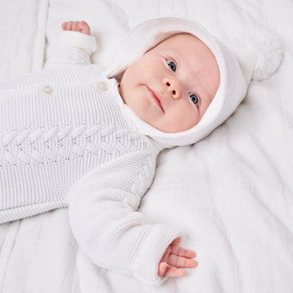 White Cable Knitted Pramsuit - Wee Me Baby