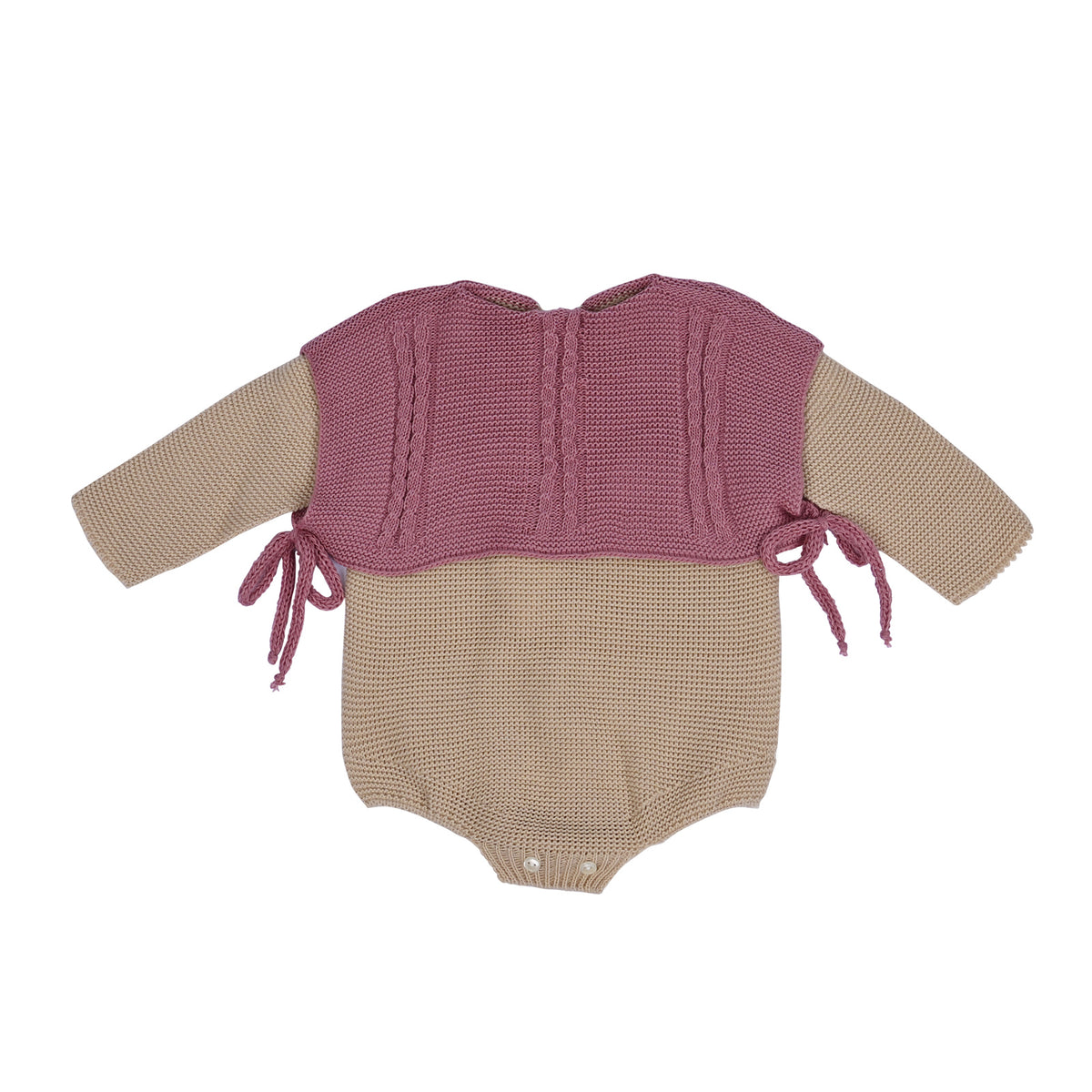 Baby Camel Knit Romper with Dusty Pink Overlay