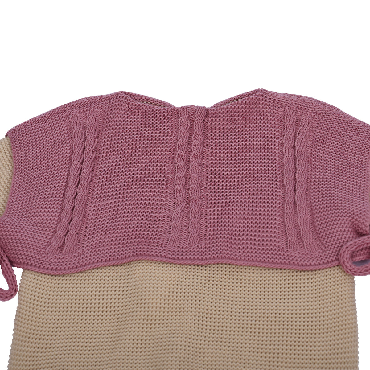 Baby Camel Knit Romper with Dusty Pink Overlay