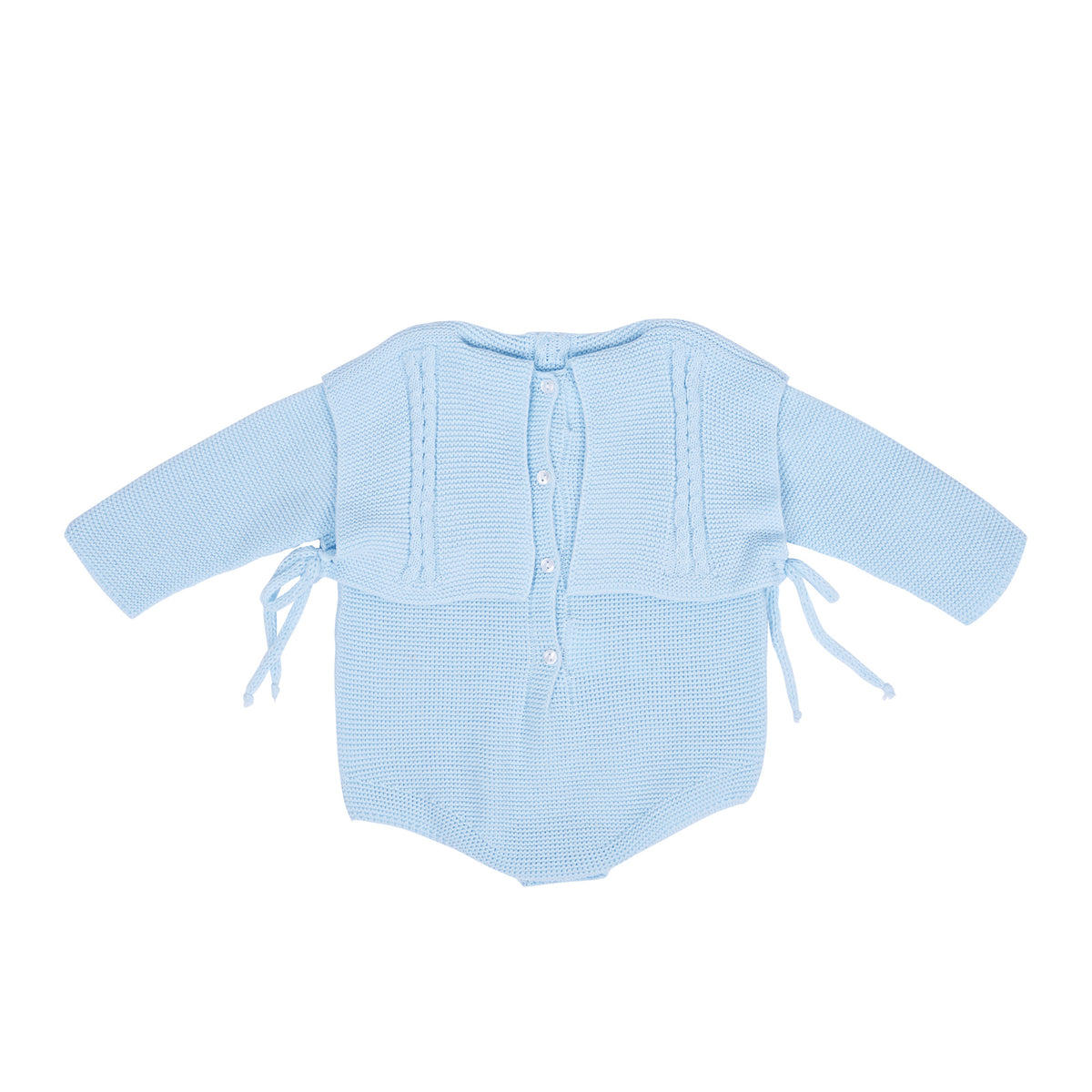 Baby Pale Blue Knit Romper with Cable Panel and Side Ties