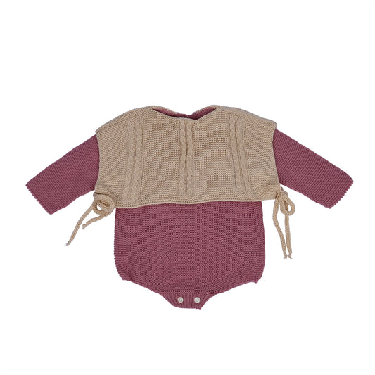 Baby Dusty Pink Knit Romper with Camel Overlay