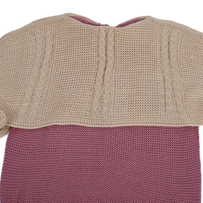 Baby Dusty Pink Knit Romper with Camel Overlay