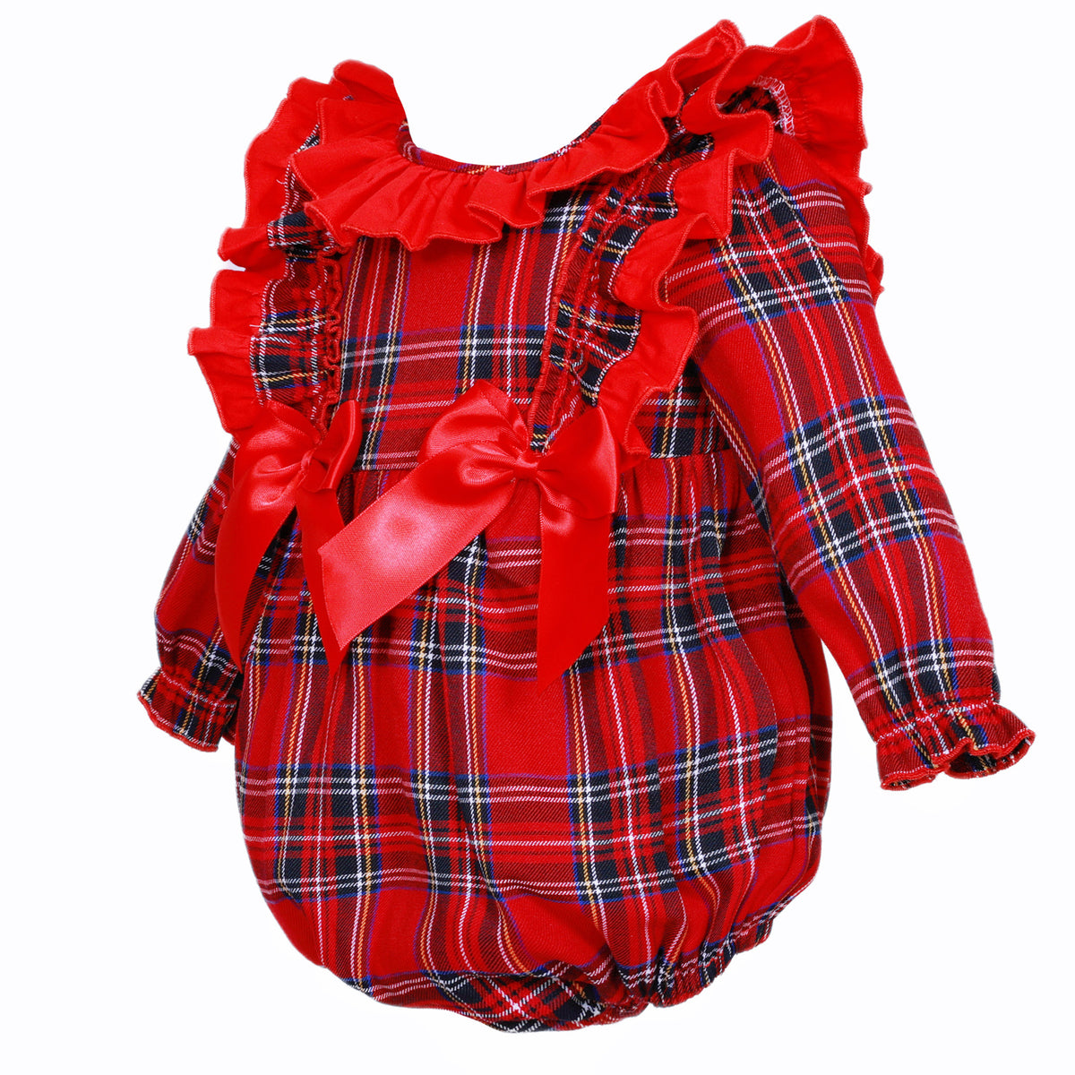 Baby Girls Red Tartan Frill Shoulder Bow Romper