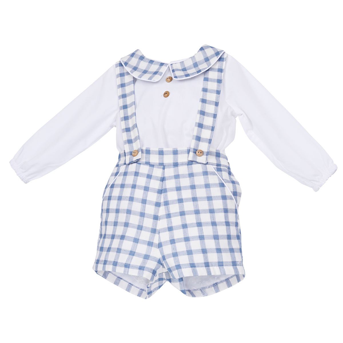 Baby Boys Blue Gingham Shirt and Brace Shorts Set