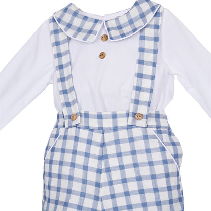 Baby Boys Blue Gingham Shirt and Brace Shorts Set