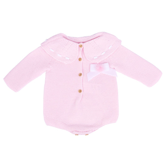 Pink Ribbon Collar Knitted Baby Romper