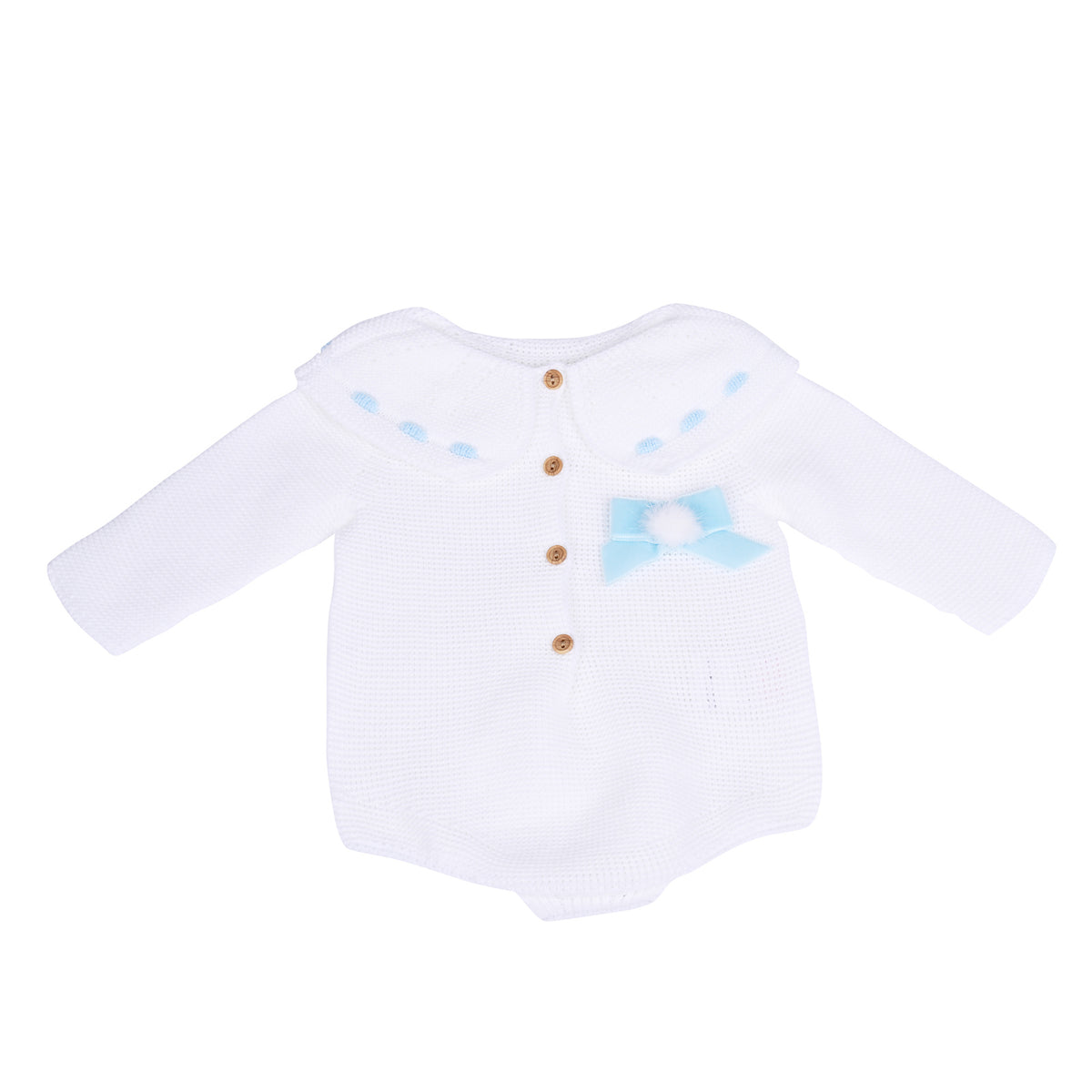 White and Blue Bow Knitted Baby Romper
