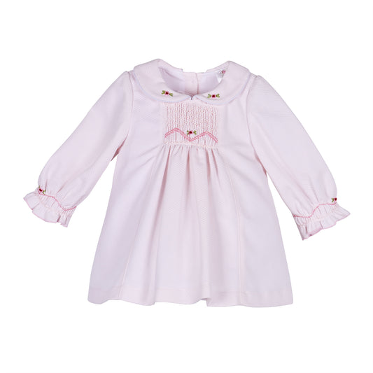 Baby Girls Pink Waffle Smocked Rosebud Dress