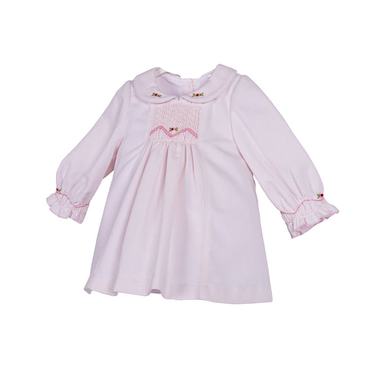 Baby Girls Pink Waffle Smocked Rosebud Dress
