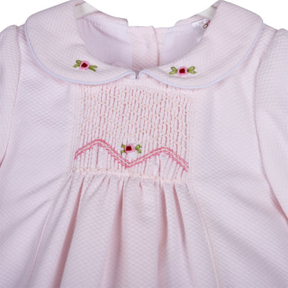 Baby Girls Pink Waffle Smocked Rosebud Dress