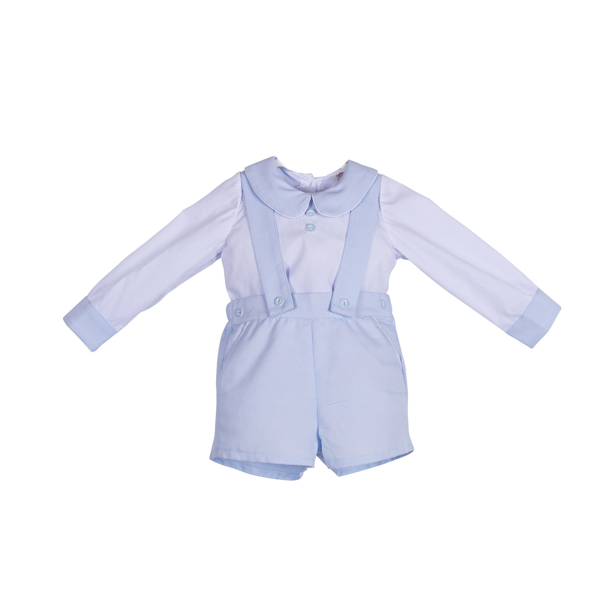 Baby Boys Blue Waffle Brace Shorts and Shirt Set