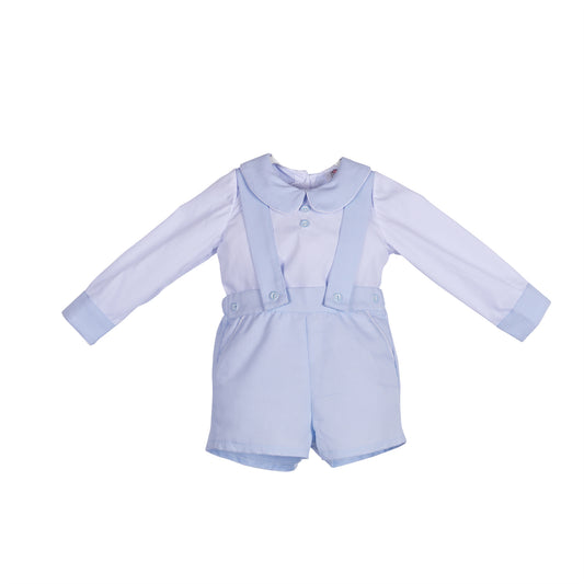 Baby Boys Blue Waffle Brace Shorts and Shirt Set