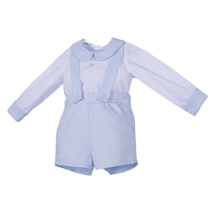 Baby Boys Blue Waffle Brace Shorts and Shirt Set