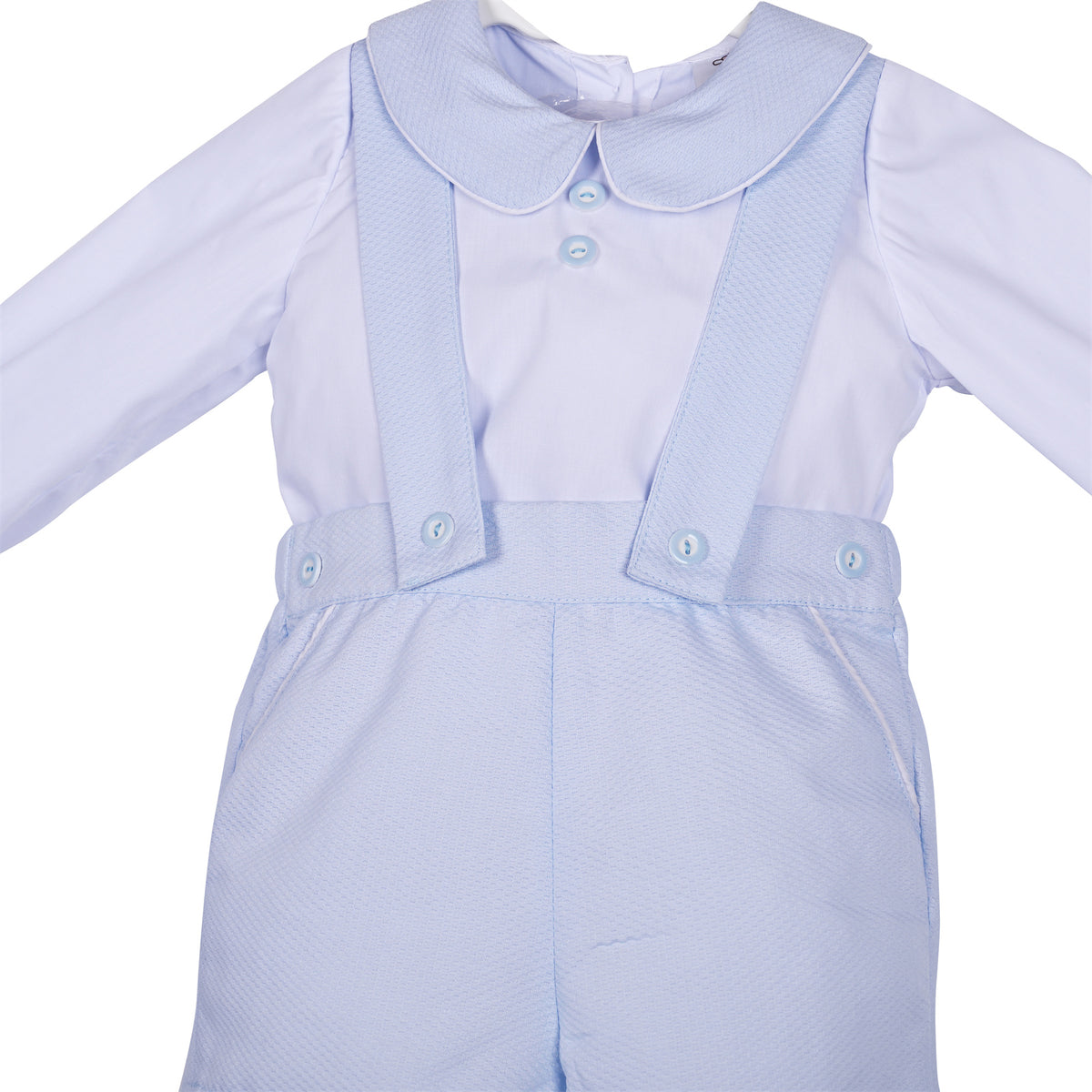 Baby Boys Blue Waffle Brace Shorts and Shirt Set