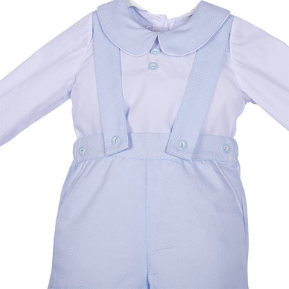 Baby Boys Blue Waffle Brace Shorts and Shirt Set