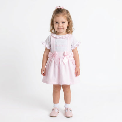Baby Girls Pink Waffle Pinafore Skirt Set