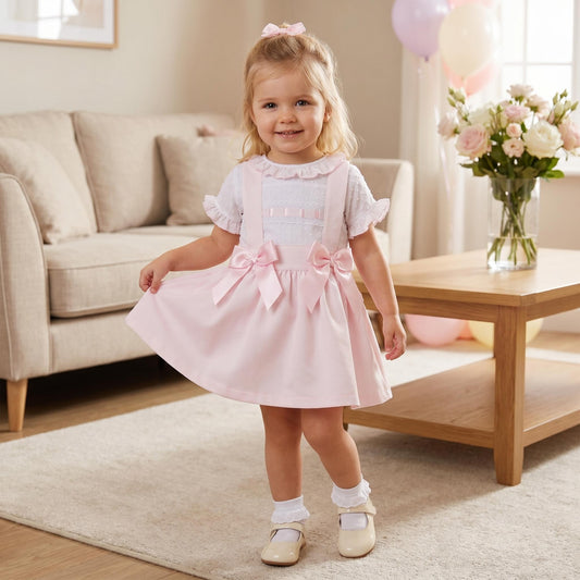 Baby Girls Pink Waffle Pinafore Skirt Set