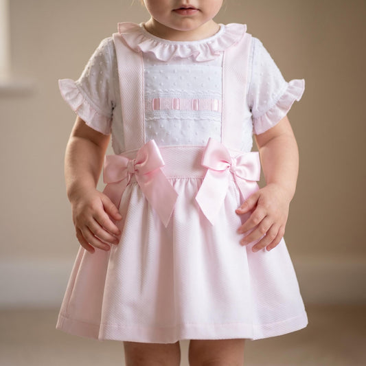 Baby Girls Pink Waffle Pinafore Skirt Set