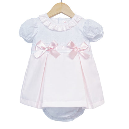 Girls Pink and White Bow Dress with Pants