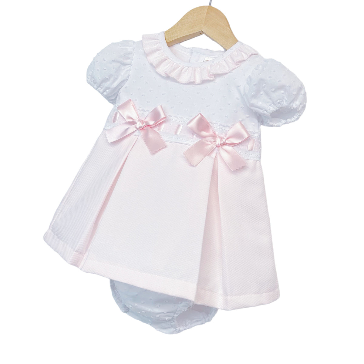 Girls Pink and White Bow Dress with Pants