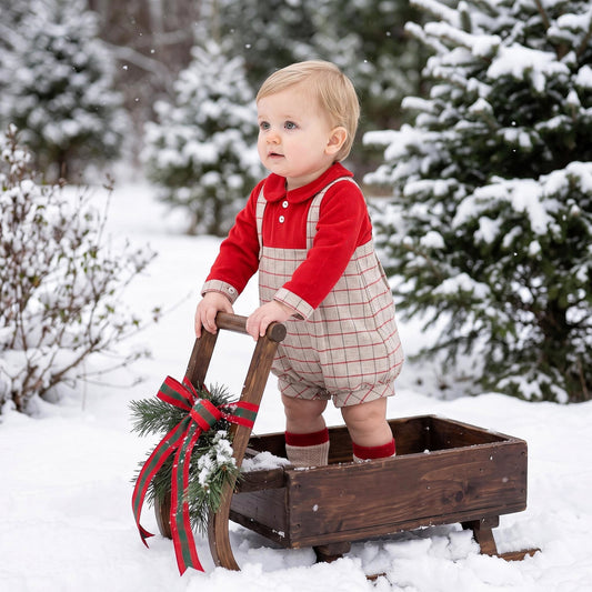 Baby Boys Red With Grey Checked Bodysuit Tartan