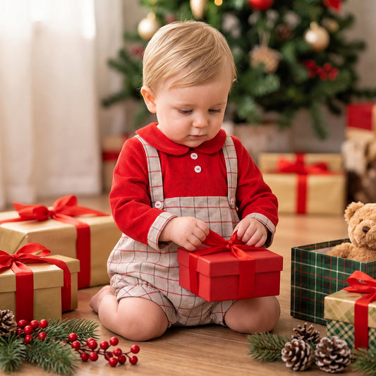 Baby Boys Red With Grey Checked Bodysuit Tartan