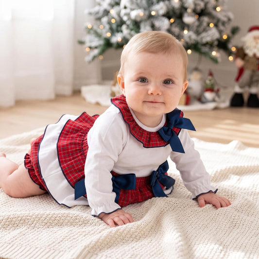 Baby Girls Red Tartan Skirt Set Winter Outfit Christmas