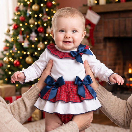 Baby Girls Red Tartan Skirt Set Winter Outfit Christmas