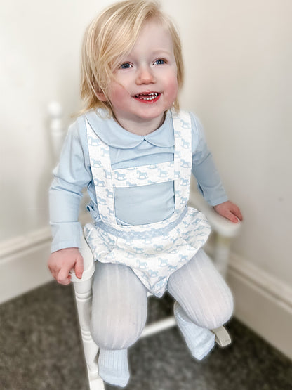 Baby Boys Blue Rocking Horse Dungaree & Shirt Set