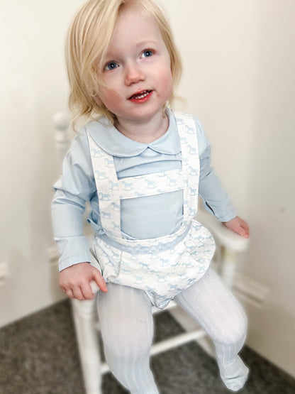 Baby Boys Blue Rocking Horse Dungaree & Shirt Set