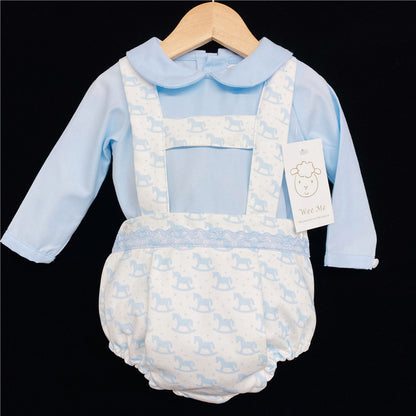 Baby Boys Blue Rocking Horse Dungaree & Shirt Set