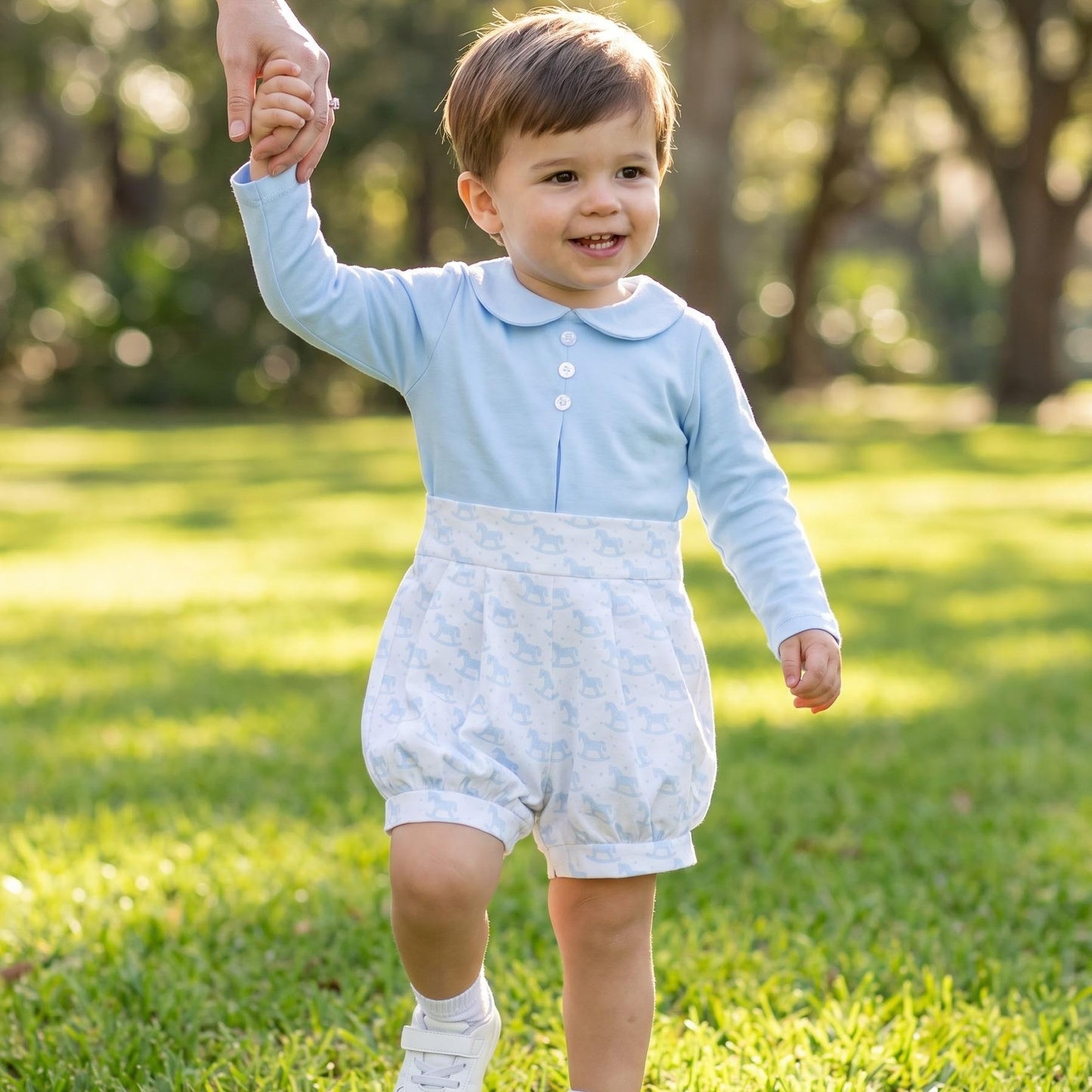 Baby Boys Blue Rocking Horse Print Top & Trousers Set