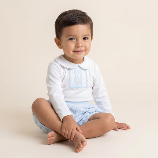 Baby Boys Blue Waffle Jam Pants Set