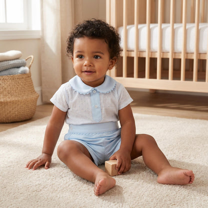 Baby Boys Blue Shirt & Waffle Shorts Set