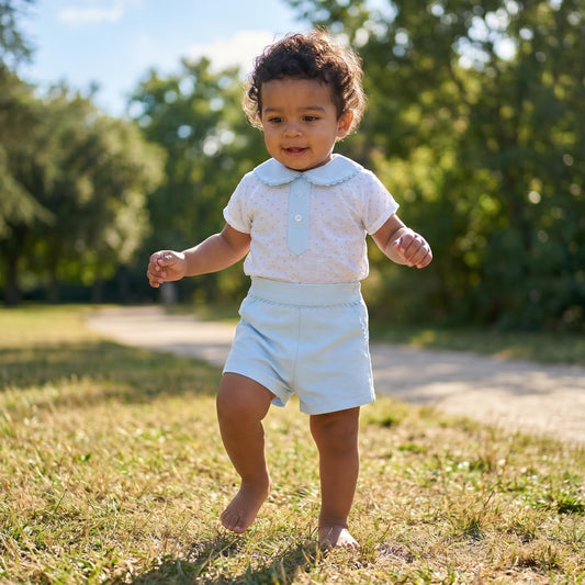 Baby Boys Blue Shirt & Waffle Shorts Set