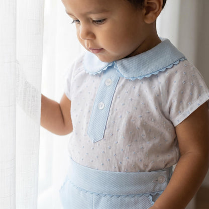 Baby Boys Blue Shirt & Waffle Shorts Set