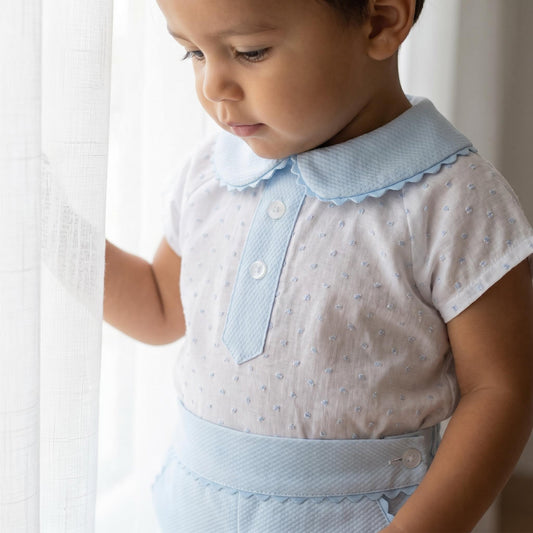Baby Boys Blue Shirt & Waffle Shorts Set