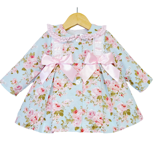 Baby Girls Blue & Pink Floral Puffer Jacket