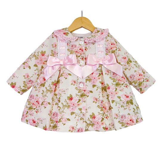 Baby Girls Cream & Pink Floral Puffer Jacket