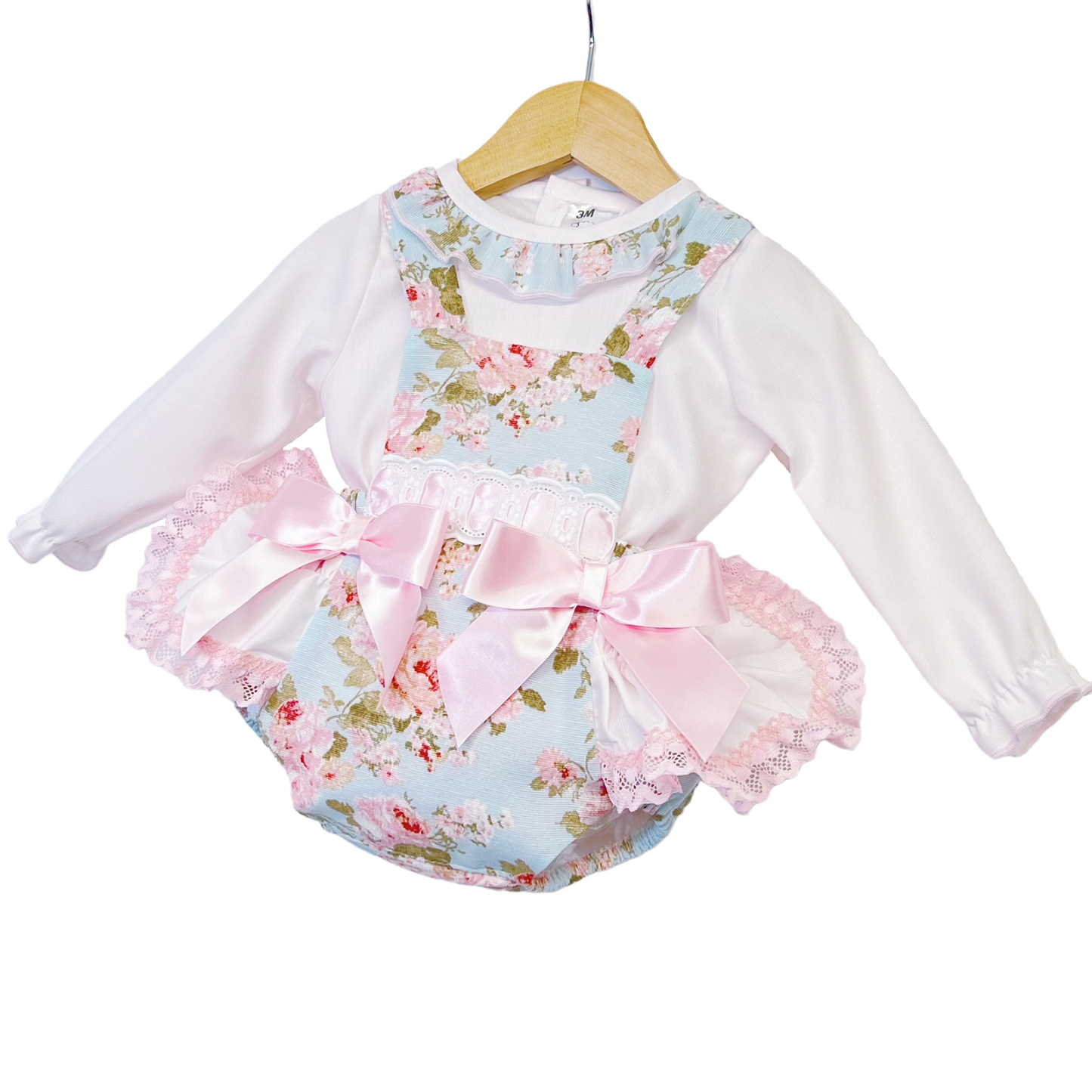 Baby Girls Pink Floral Romper Dress With Bow & Blouse