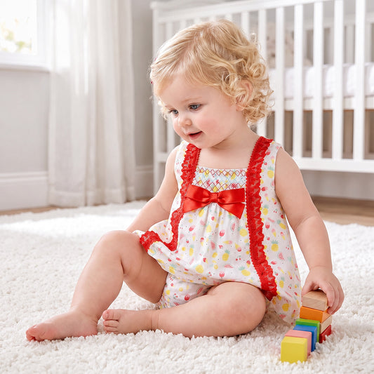 Baby Girls Fruit Print Red Lace Dress With Pants